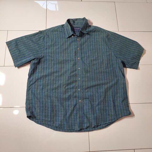 ROUNDTREE & YORKE PLAID SHIRT GREEN SHORT SLEEVE COTTON SIZE 3XLT - Picture 1 of 8